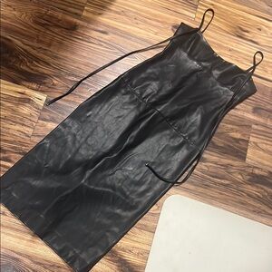 Alexis Black Faux Leather Midi Dress